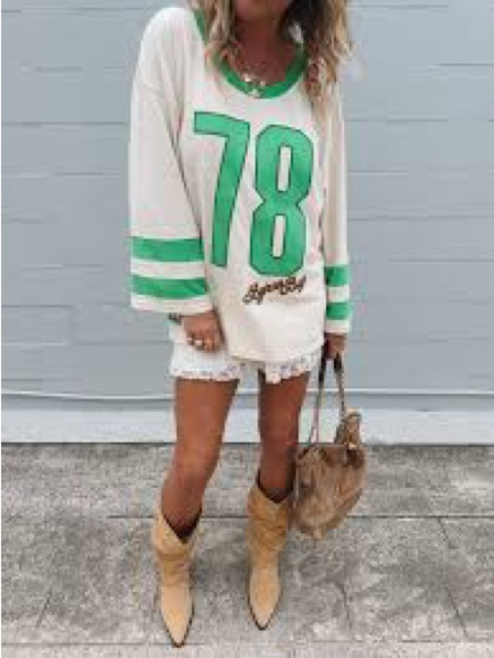 Spell Cream Long Sleeve Tee with Green Number 78